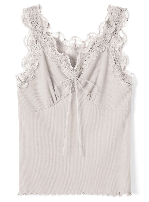 日本 GRL - 綁帶蕾絲V領無袖背心/內搭-淺杏粉