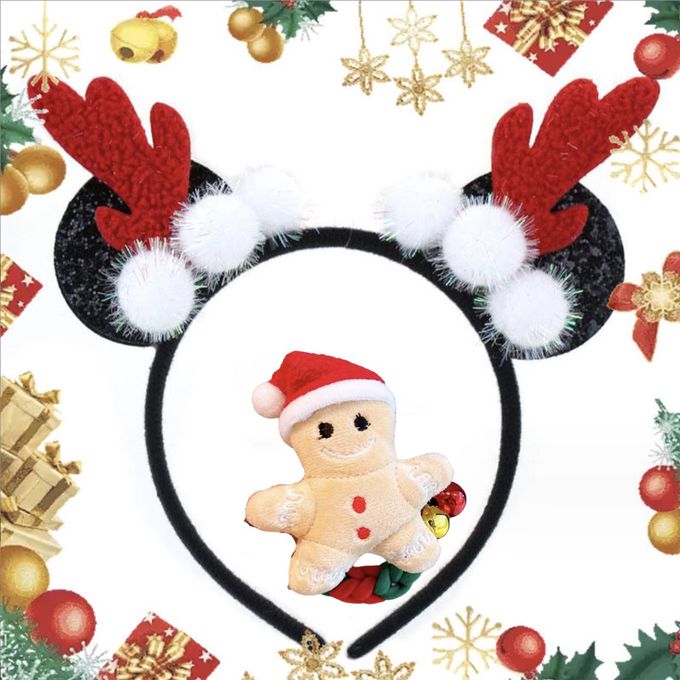 Love, Charlotte - 聖誕紅麋鹿髮箍+薑餅人鈴鐺彈力髮圈-2件一組-袋裝