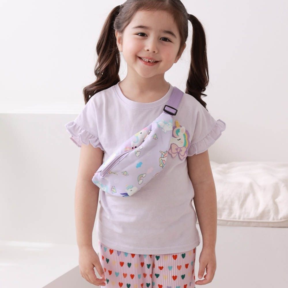 (附包包)獨角獸荷葉短袖上衣-淺紫