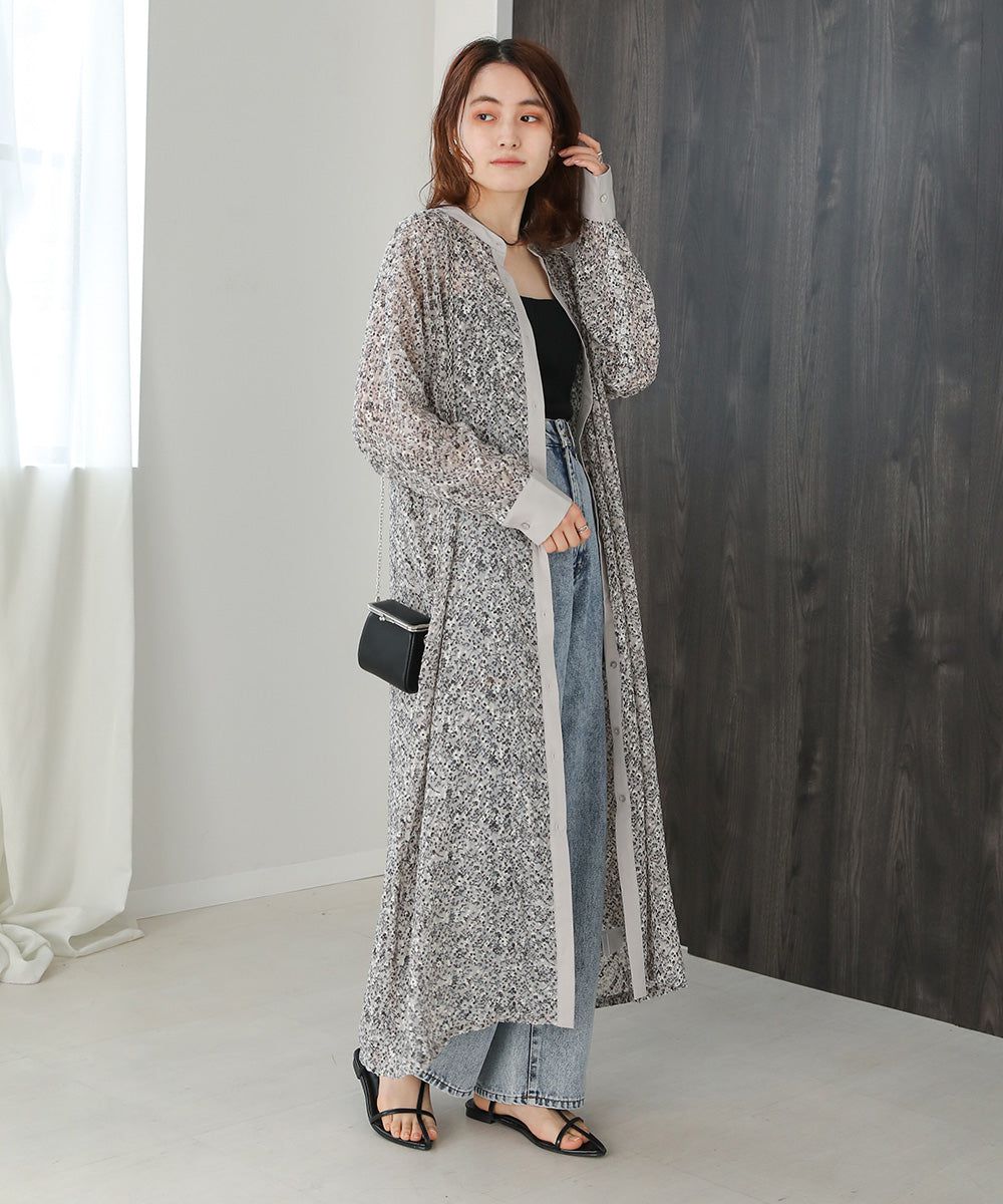 日本 Bab - 文藝浪漫碎花排扣洋裝-石英灰