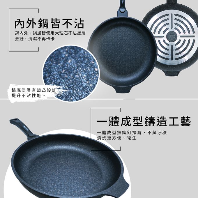 韓國Korea King - 韓國製奈米銀抗菌大理石不沾平底鍋-(附蓋)-32cm