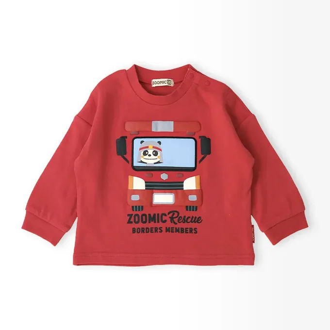 日本 ZOOLAND - 熊熊救援隊 車車印花長袖上衣-警車-白