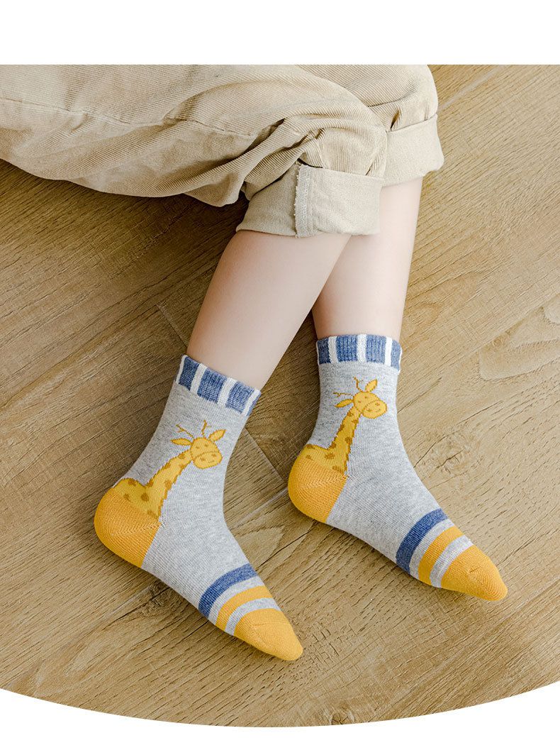 兒童中筒襪-ML21-830撞色長頸鹿 (五入一組)