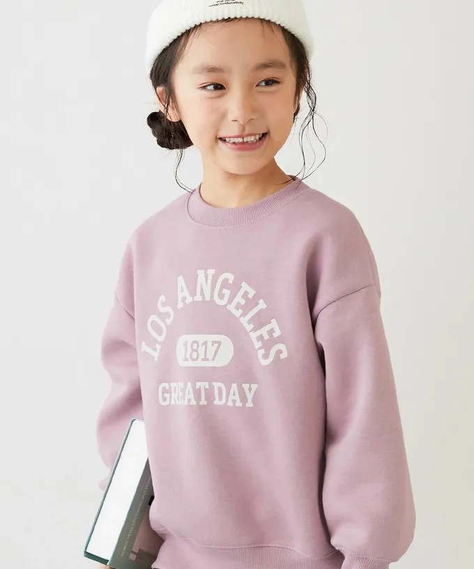 日本 devirock - 熱銷定番 裏起毛落肩大學長袖上衣-LOSANGELES-粉紅