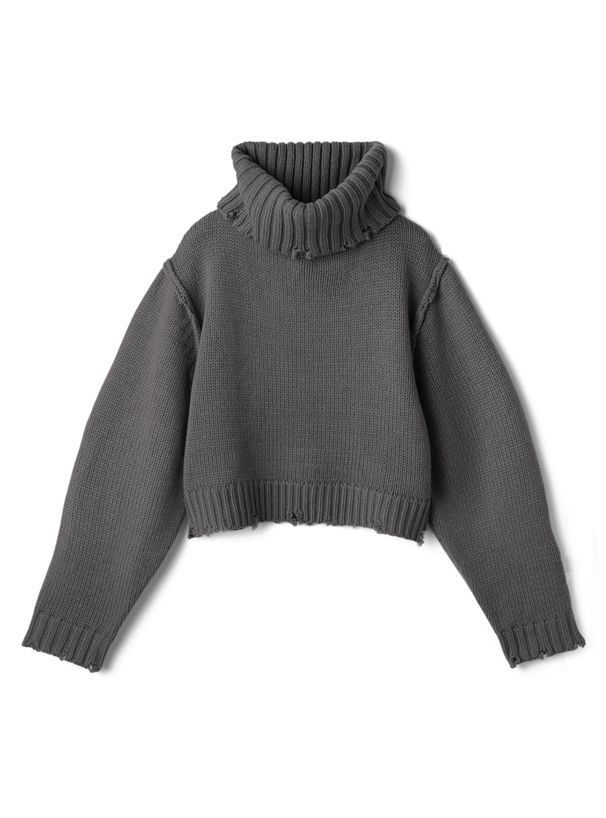 日本 GRL - 寬鬆大高領短版針織毛衣-藍