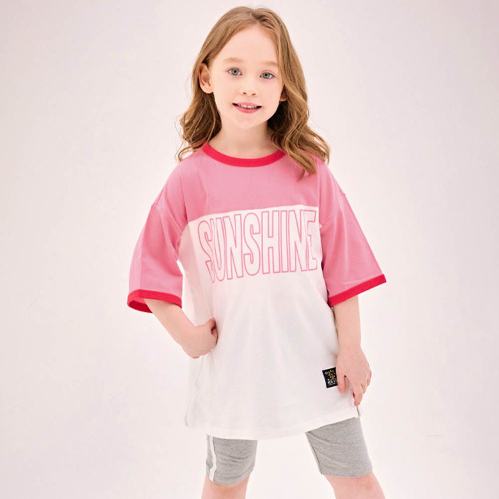 SUNSHINE拼色上衣X內搭褲套裝-粉X灰