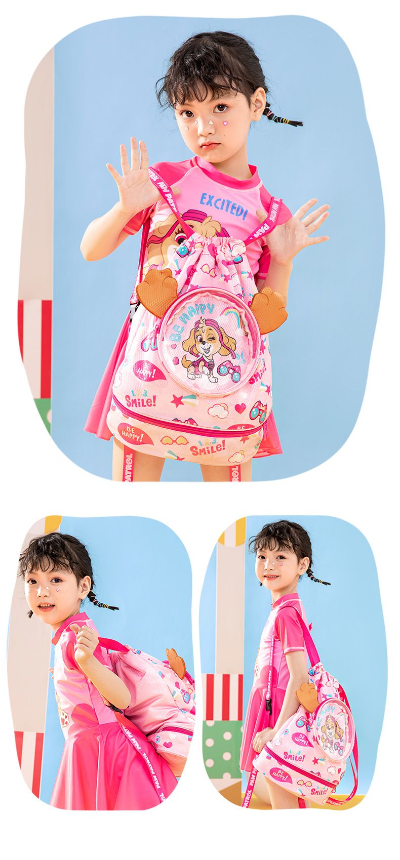 乾濕分離兒童游泳包-卡通人物阿奇+鯨魚-藍色 (27×14×40cm)