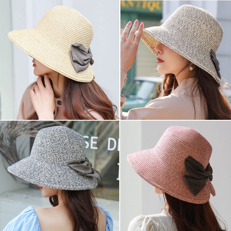 百搭漁夫蝴蝶結遮陽草帽-雙色粉紅 (58-60cm)