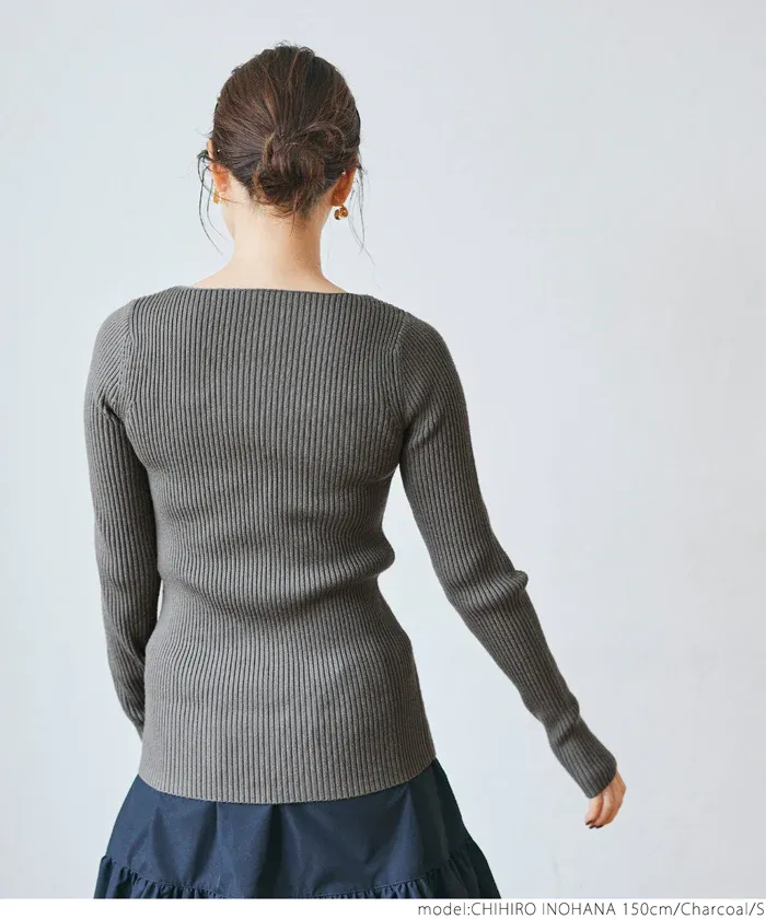 日本 COCA - 極上厚磅 彈性羅紋針織上衣-船型領-黑