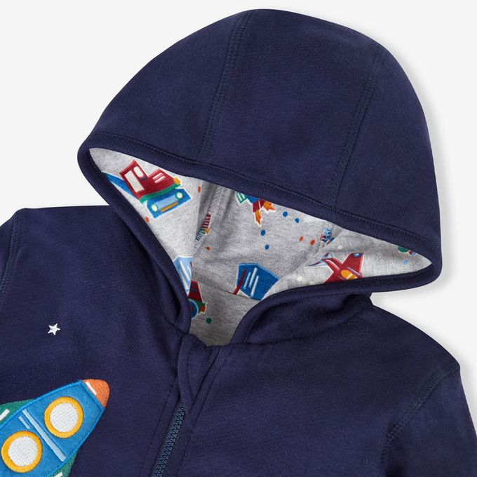 英國 JoJo Maman BeBe - 幼/兒童雙面穿100%純棉保暖連帽外套-遨遊太空