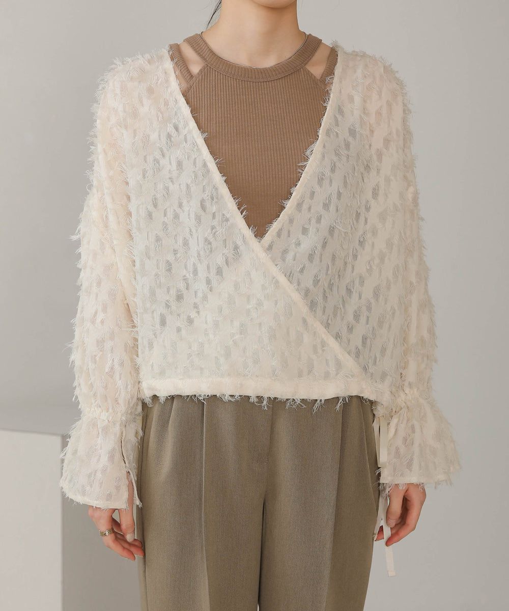 日本 Bab - 2WAY透感抽鬚糖果袖上衣-淺粉