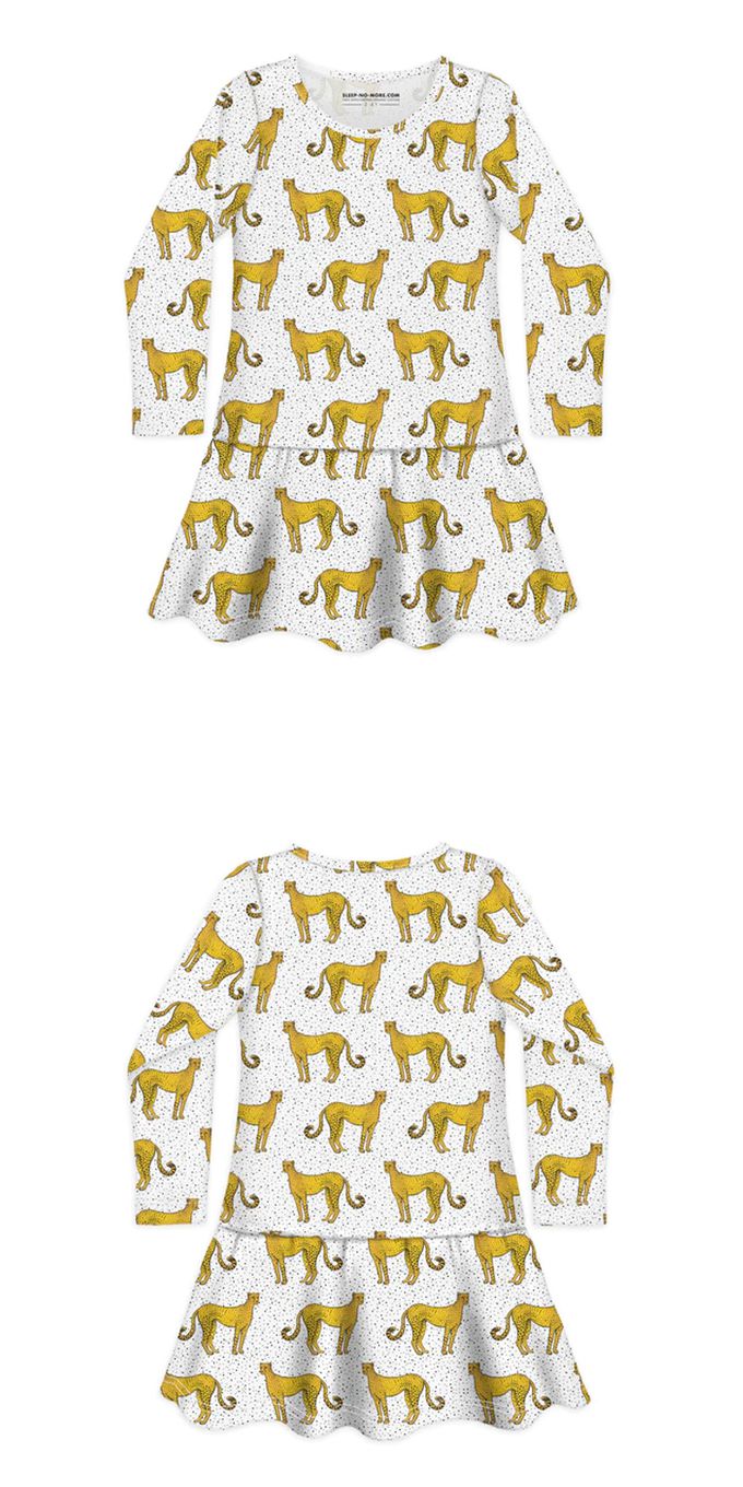 英國 SLEEP NO MORE - 100% 有機棉長袖連身裙-點點白底花豹