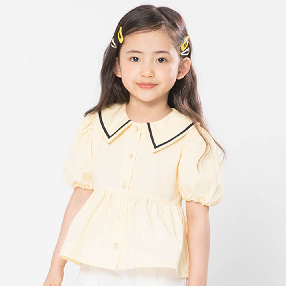 學院風格劍領公主袖襯衫-米黃