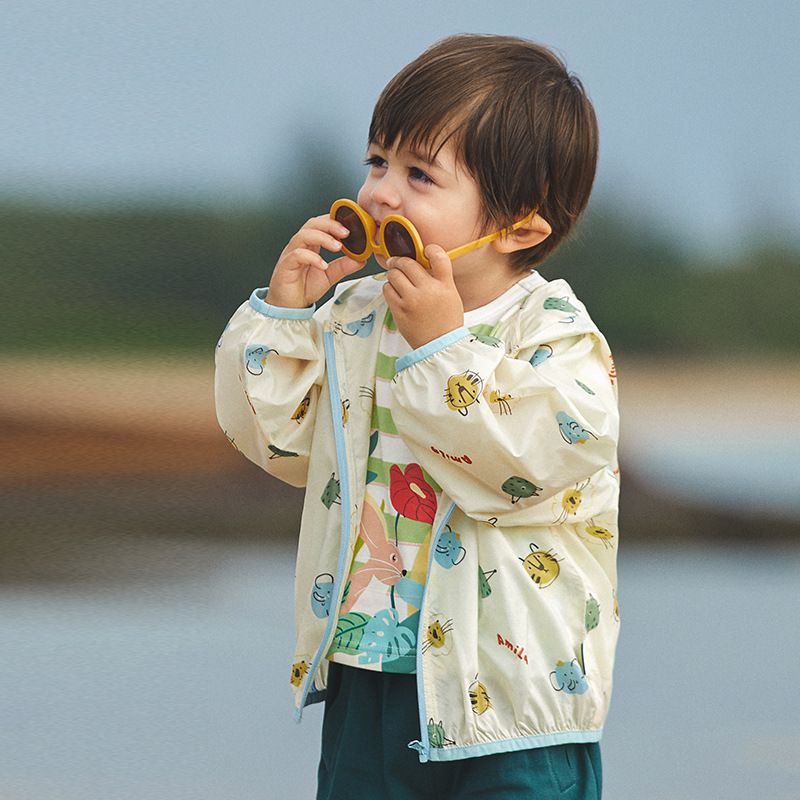 輕薄防風連帽外套-動物樂園-藍色