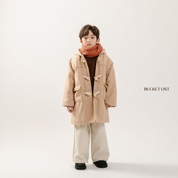 韓國 BUCKET LIST - 經典牛角釦鋪棉連帽大衣-黑藍