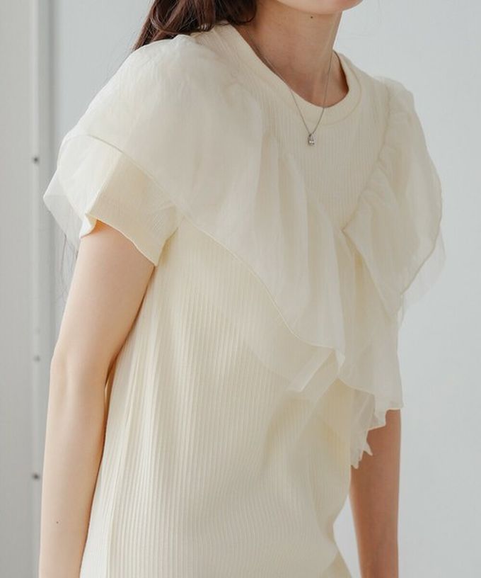 日本 Bab - 不對稱交叉薄紗拼接短袖洋裝-淺灰