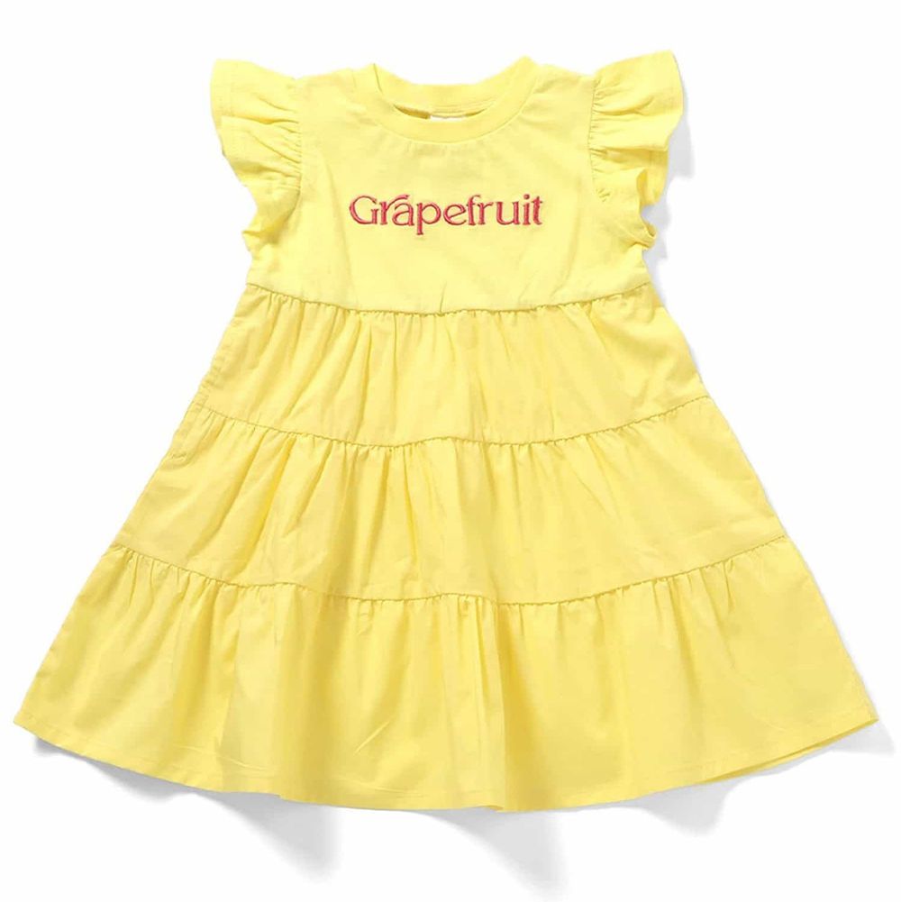 水果字母刺繡分層短袖洋裝-黃