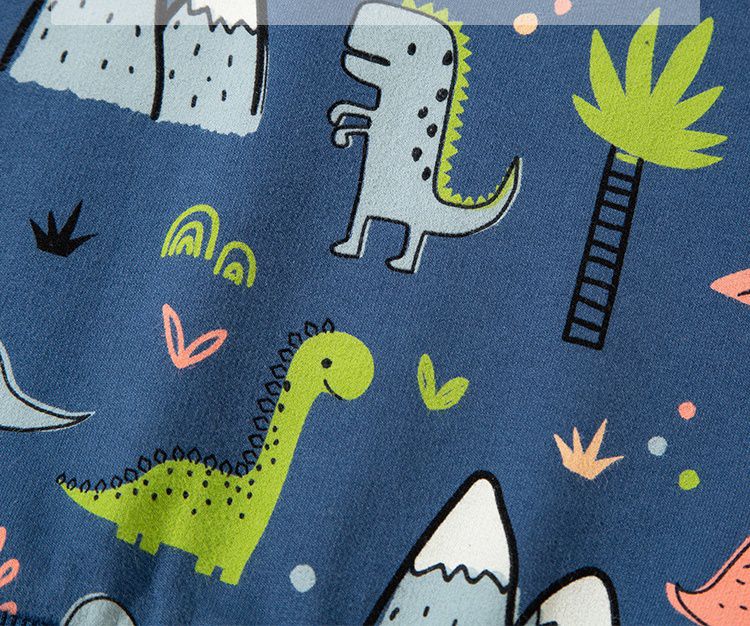 純棉圓領長袖上衣/大學T-恐龍世界-海軍藍