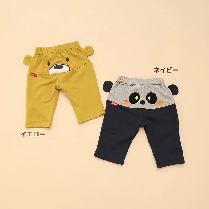 日本 ZOOLAND - 可愛熊耳朵裏毛七分褲-小熊-芥末黃