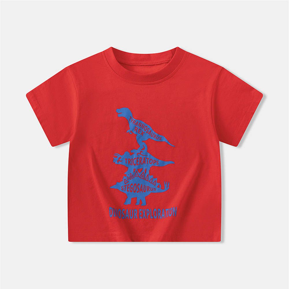 純棉短袖上衣-帥氣恐龍-紅色