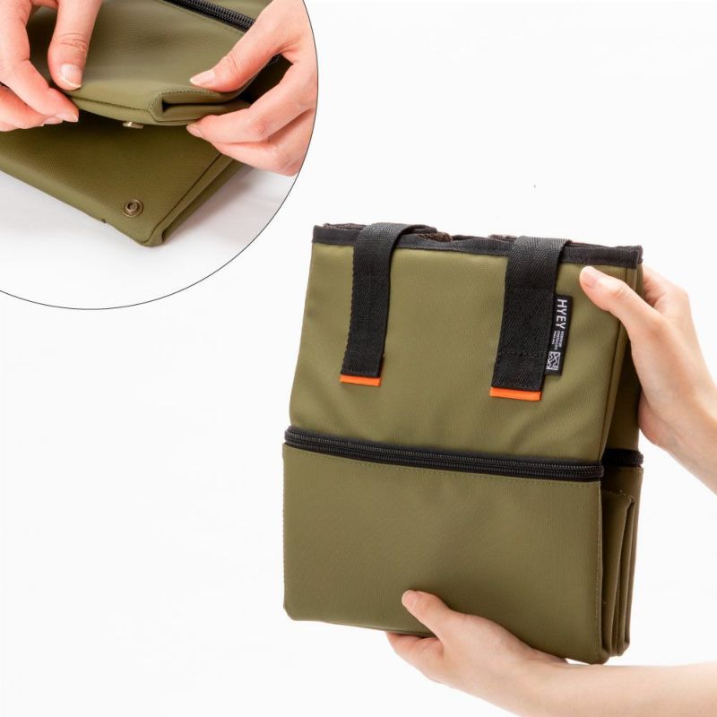 日本 IROHA - 野餐必備 雙層保溫保冷可折疊購物袋-橄欖綠 (M(26×23×21cm))