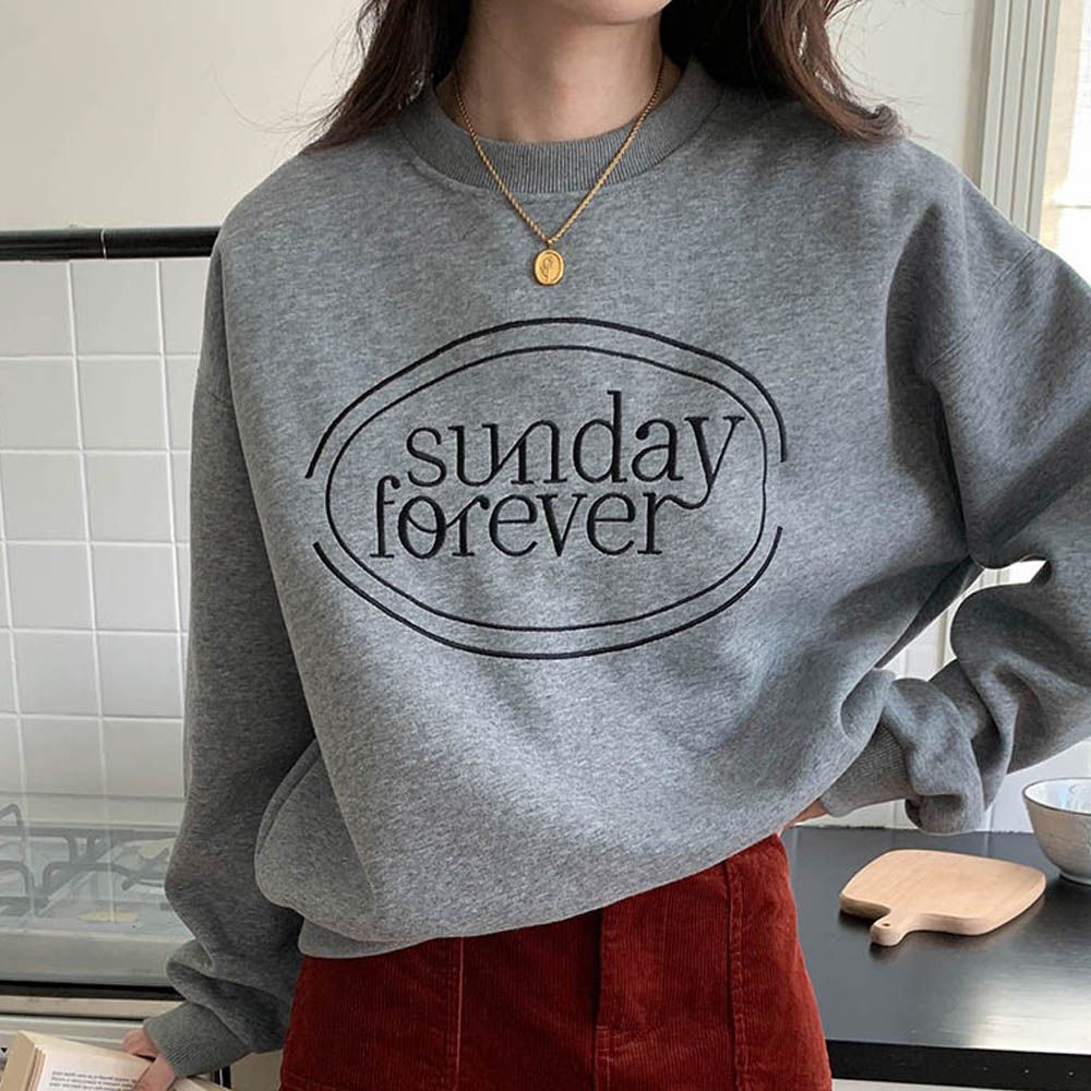 圓領長袖上衣/大學T-sunday forever-灰色 (F)