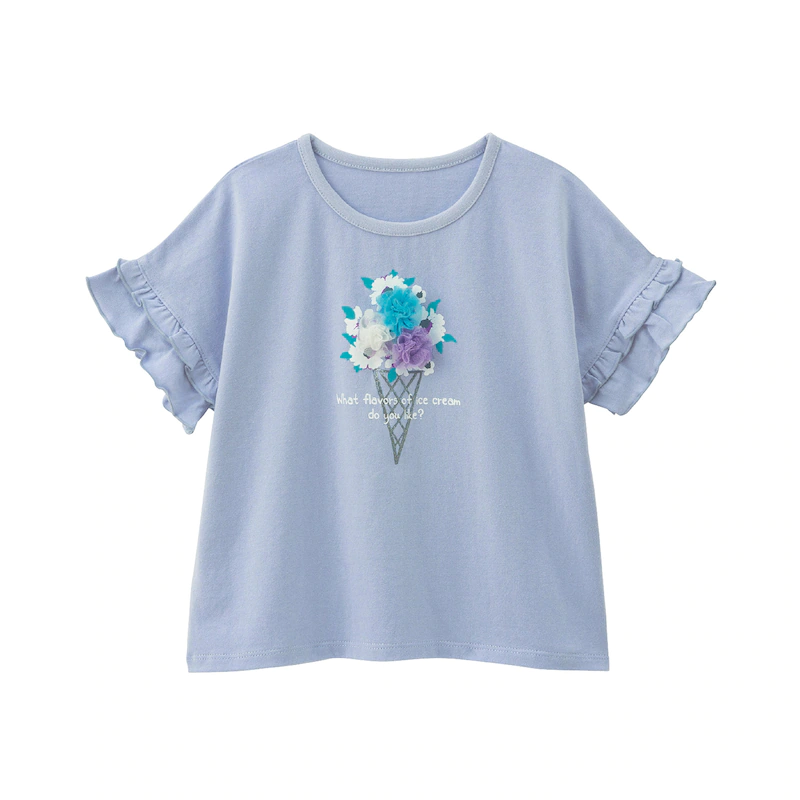 日本千趣會 - GITA 天竺棉印花短T(立體拼接)-冰淇淋花球-灰藍