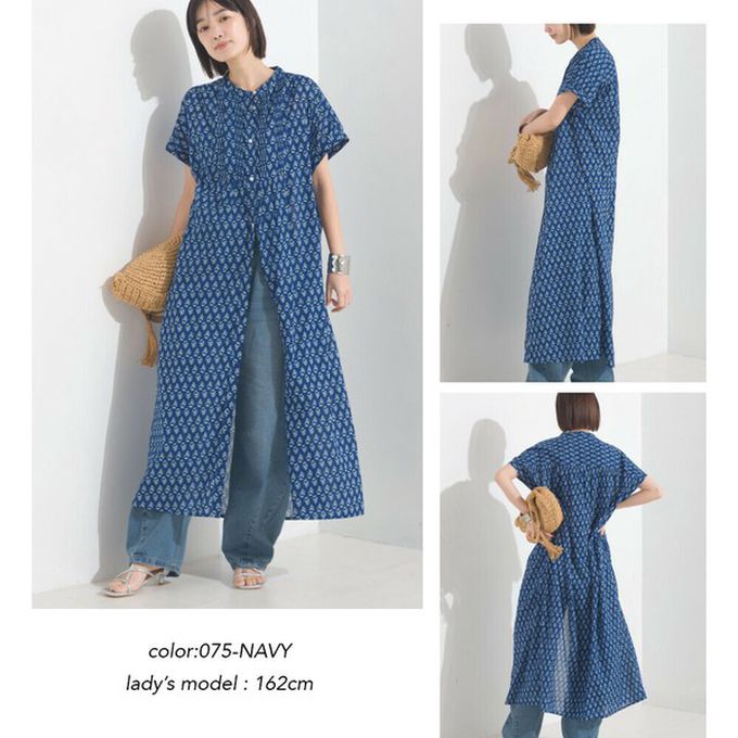 日本 OMNES - 100%印度棉 襯衫式印花短袖洋裝-黑底白點