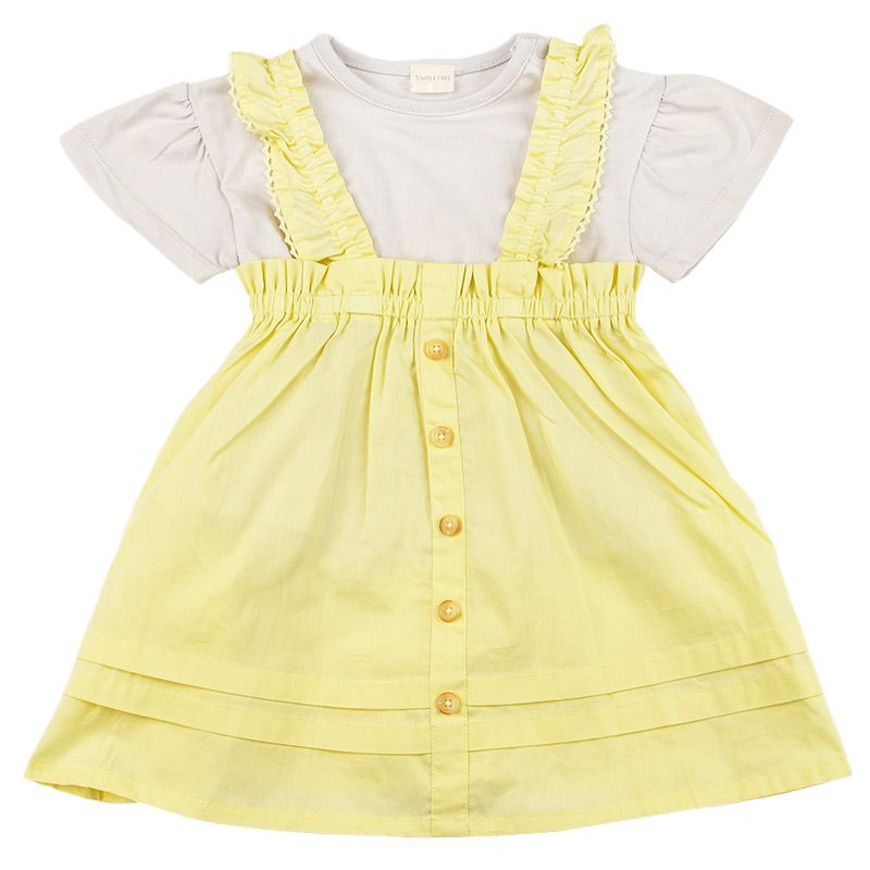 akachan honpo - 短袖上衣+洋裝-有肩釦-黃色