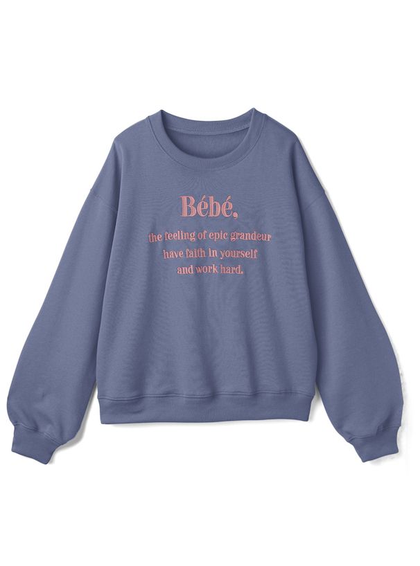 日本 GRL - 百搭圓領LOGO刺繡大學T-Bebe-灰藍 (F)