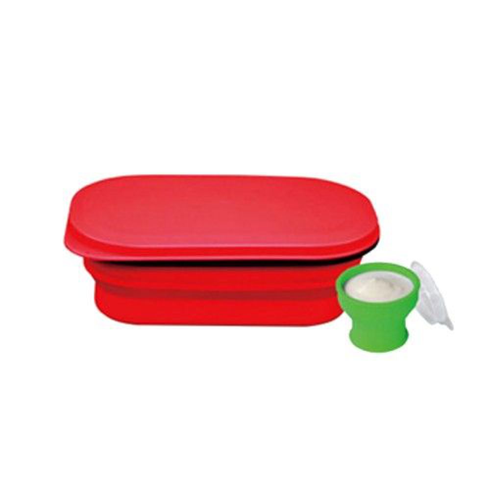 Lexngo - 可折疊午餐組-紅 (大)-午餐盒-850ml*1+醬料罐-80ml*1