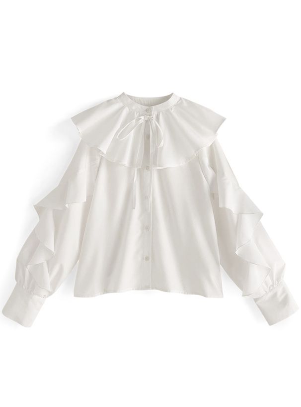 日本 GRL - 浪漫無敵荷葉邊拼接洋裝-白x黑