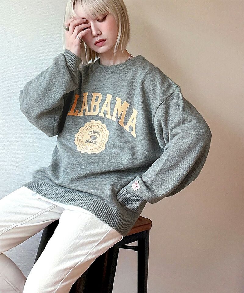 日本 Classical Elf - 圓領印花針織大學T-淺米杏