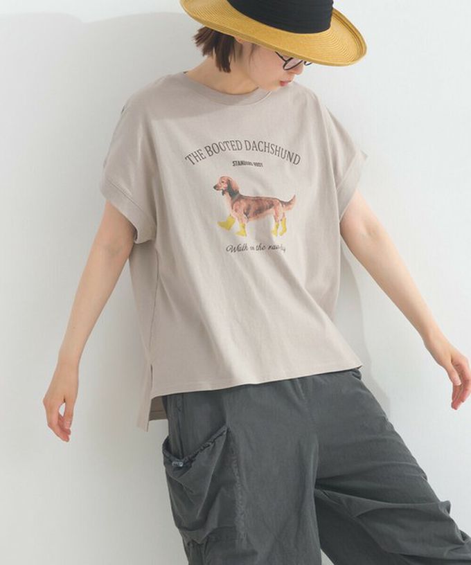 日本 Lupilien - 16OE天竺棉 臘腸狗印花短袖上衣-白