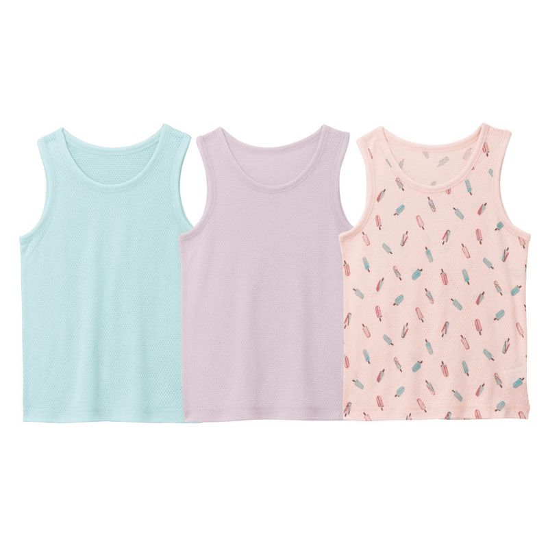 日本千趣會 - GITA 純棉涼爽洞洞背心超值三件組-白X綠X香蕉