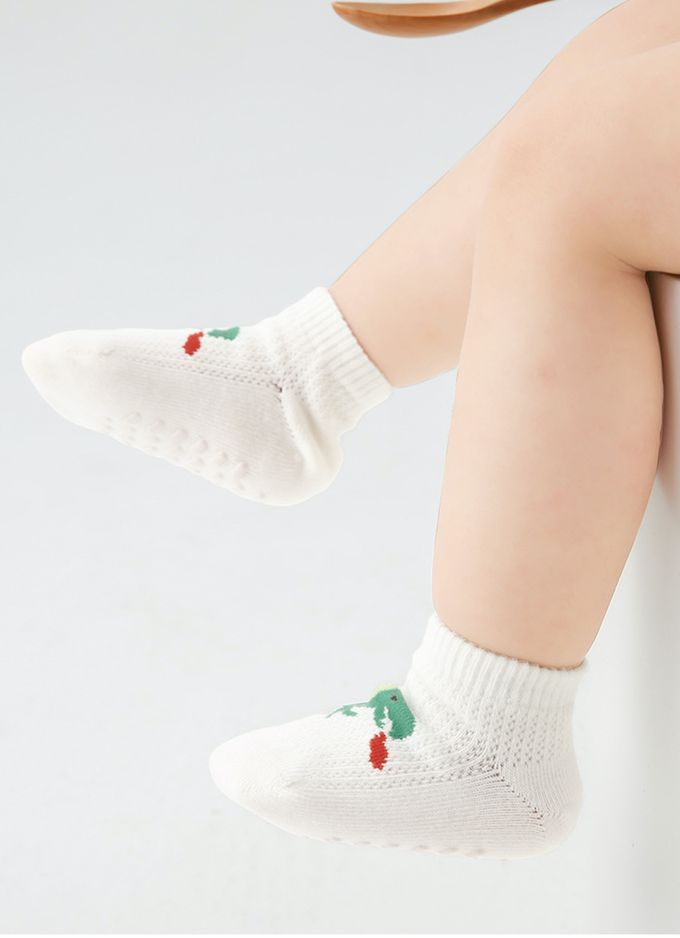 恐龍世紀網眼防滑點膠船型棉襪