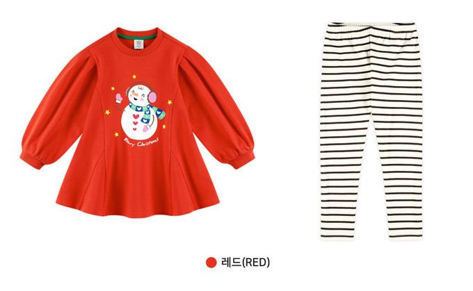 韓國 WALTON kids - (內刷毛)聖誕節雪人圖印套裝洋裝-紅