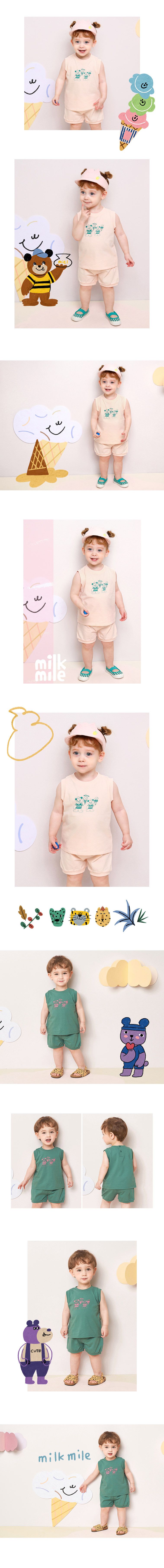 韓國 milk mile - 冰淇淋熊熊無袖套裝-綠