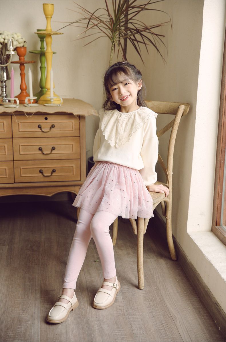 FANMOU - 假兩件亮片紗裙褲裙-星星亮片-黑色