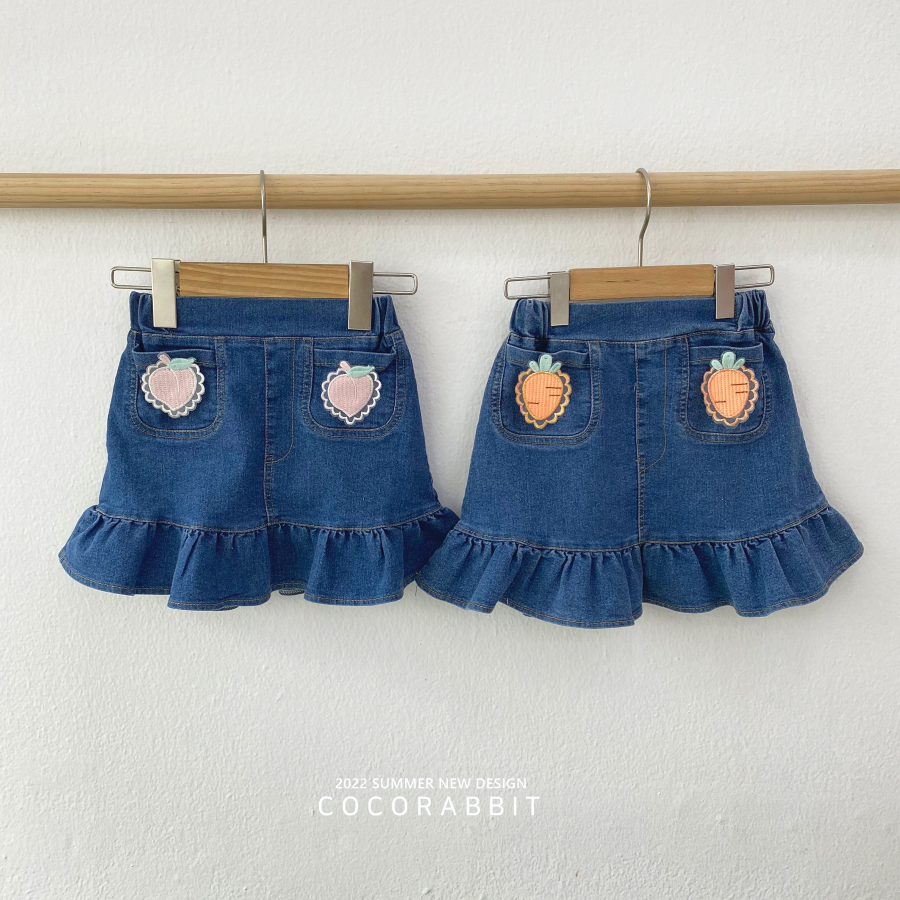 韓國 Coco rabbit - 鬆緊腰別針魚尾牛仔裙-水蜜桃