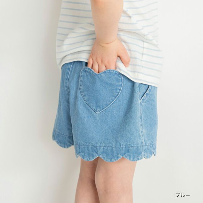 日本 BRANSHES - 心型口袋貝殼下擺可愛短褲-滿版愛心-深藍