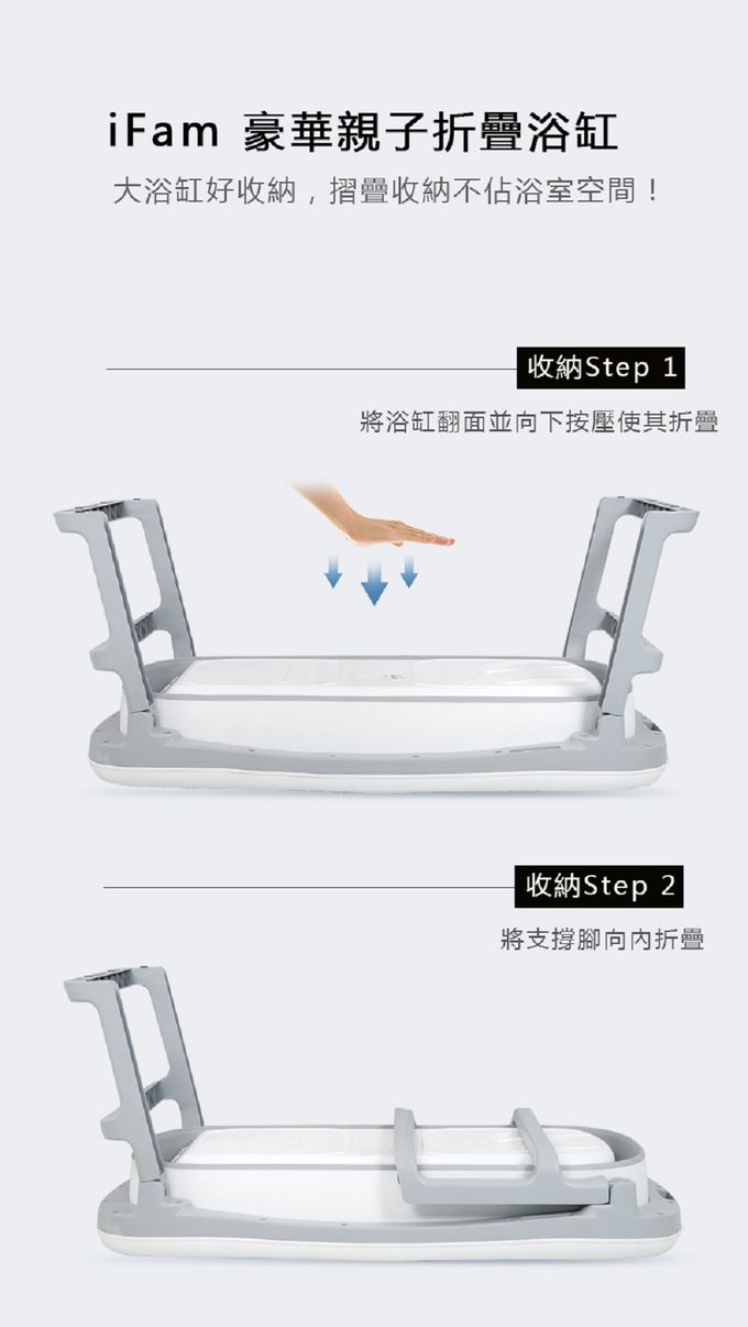 韓國 iFam - 豪華親子摺疊浴缸-灰白色