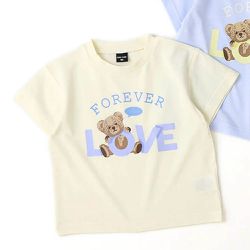 日本 ZOOLAND - 甜美女孩圓領短袖上衣-LOVE熊-象牙白