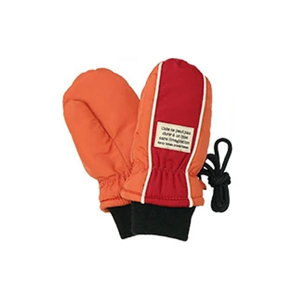 日本 ZOOLAND - 撥水加工 保暖兒童手套-撞色-橘紅