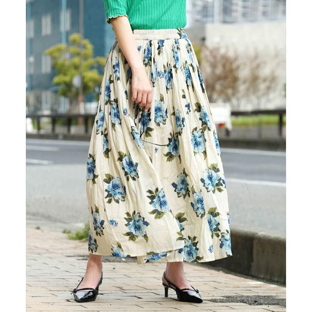 日本 zootie - 100%印度棉印花長裙-浪漫藍花-米