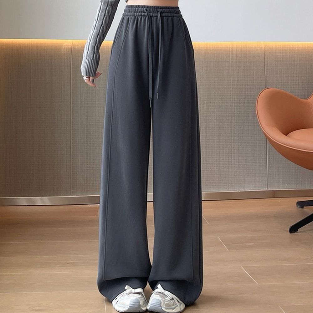 顯瘦修身運動休閒直筒闊腿褲-深灰