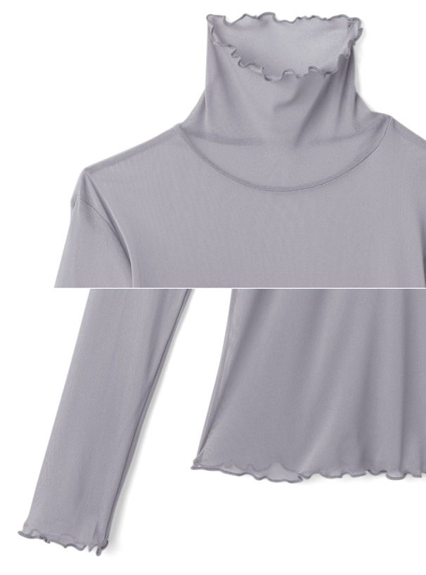 日本 GRL - 聯名款 透膚捲邊長袖內搭/上衣-開心果綠