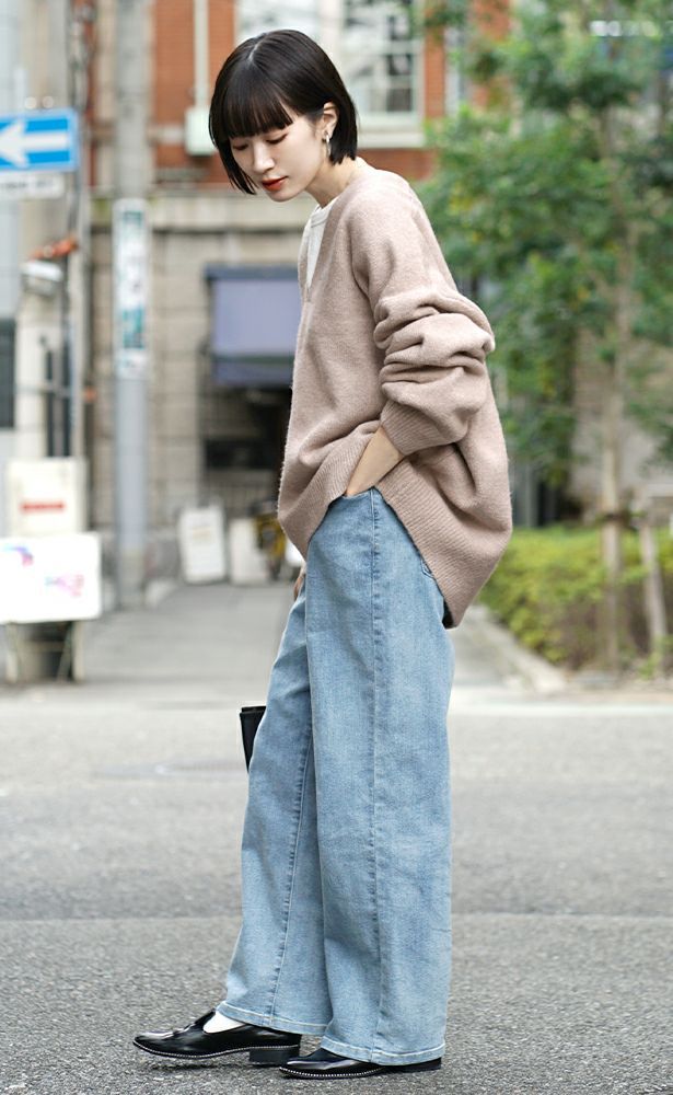 日本 zootie - 小V領柔軟落肩針織毛衣-星塵粉