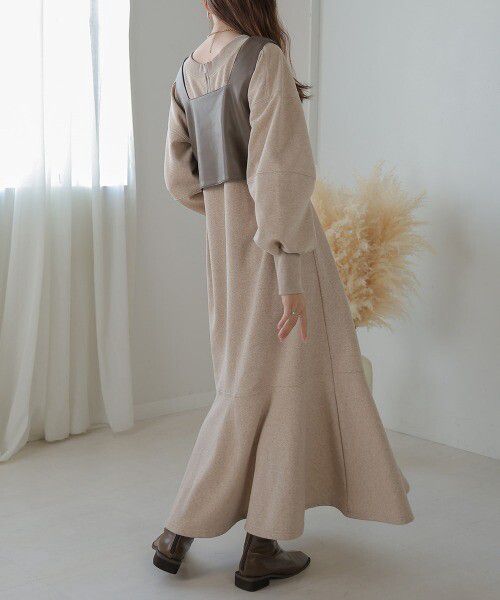 日本 Bab - 2WAY圓領印花魚尾洋裝-摩卡