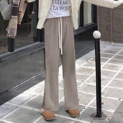 KPUWARM - 加絨暖暖腰鬆緊闊腿長褲-可可灰